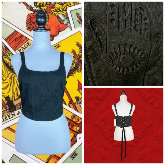 Dangerfield Tops - Dangerfield Black Friday NWT Goth Black Palmistry Lace Up Back Corset Top 4/6